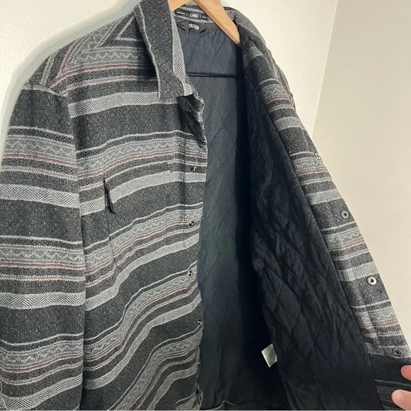 KR3W Lined Shirt Jacket Shacket Size Large KREW Wool Blend Canvas Stripes Black - Picture 5 of 6